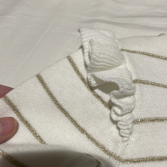 Gymboree 5/6 creamy white gold stripe sweater dress ruffled shoulders a line nwt - Picture 4 of 8